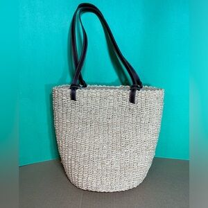 San Diego Hat Company Straw Purse with Leather Strap Handles
